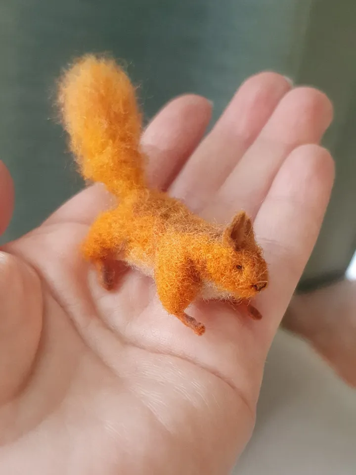 Squirrel miniature, dry felting figurine, a tiny red little toy, micro handmade sculpture one of a kind needle Felted Wool Animals
