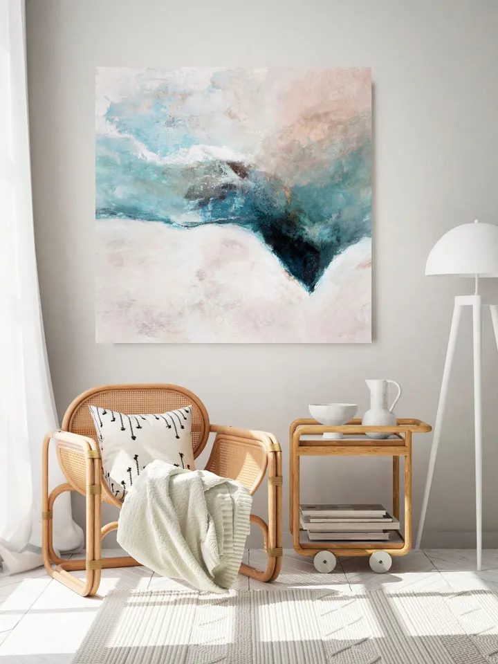 Abtract Painting Blue and White, Boho Chic Wall Art, Palette Knife Painting, Customized Acrylic Painting on Canvas, Large Wall Art Canvas