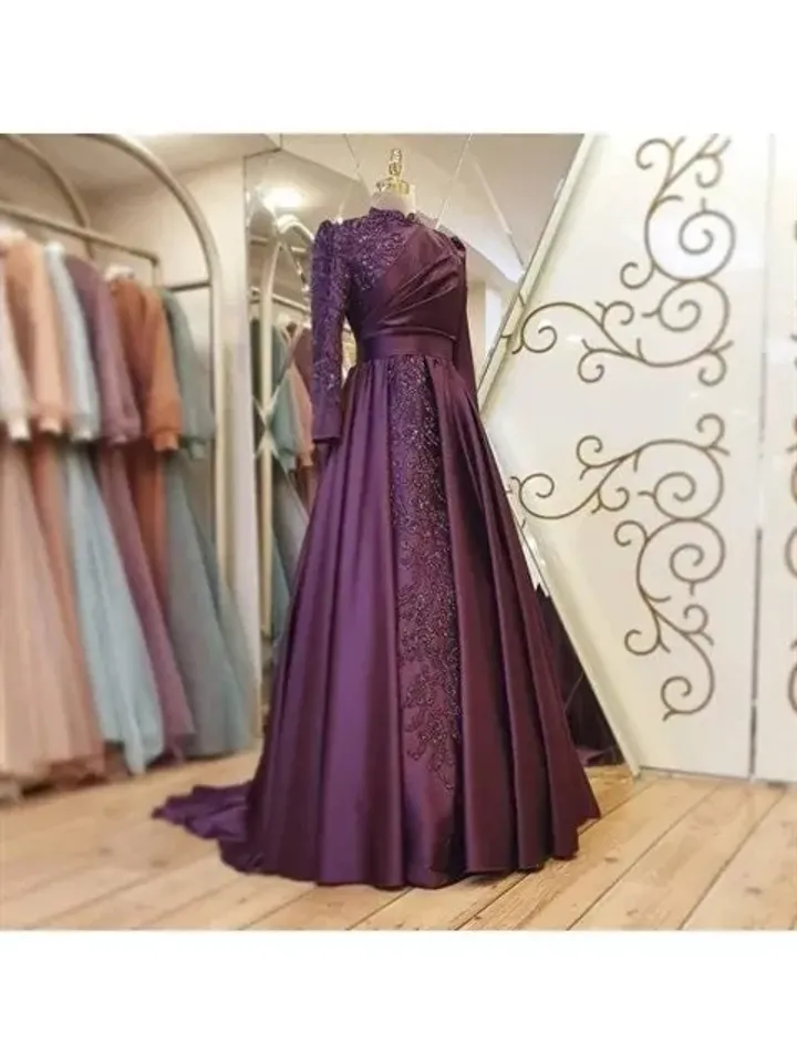 AHUNARE HIJAB - Hürrem Purple Embroidered Wedding Dress, Muslim Evening Gown, Nikah, Islamic Wedding, Engagement, Bridesmaid,