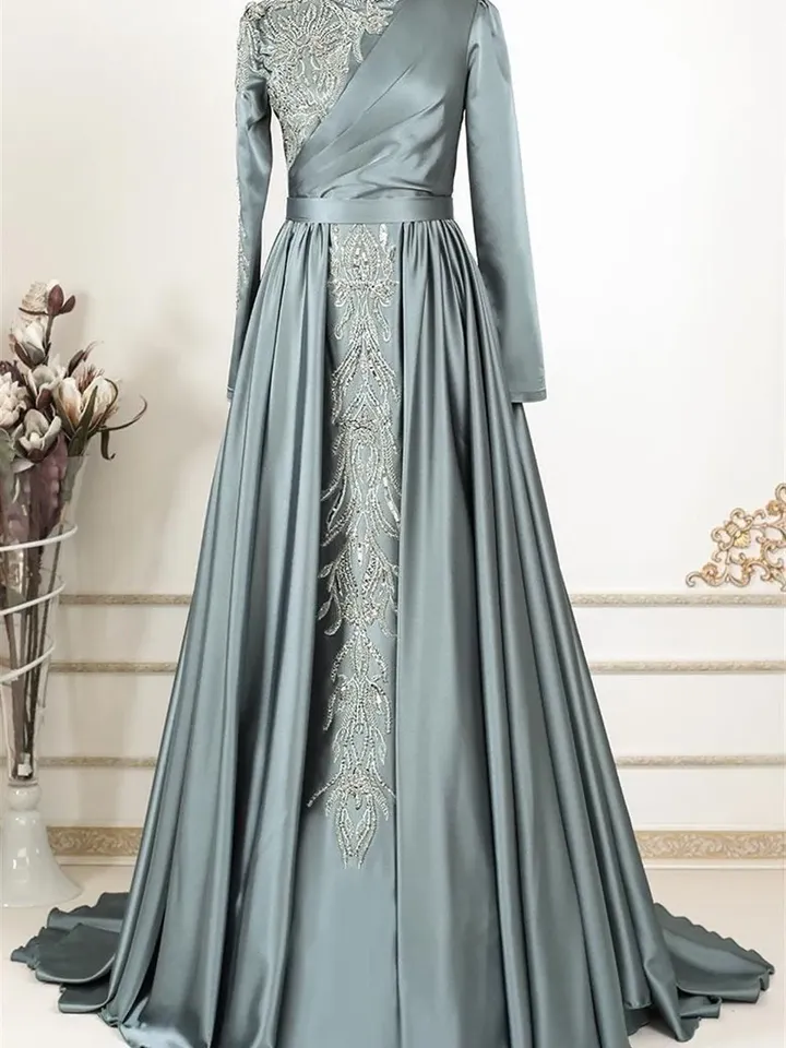 AHUNARE HIJAB - Hürrem Mint Embroidered Wedding Dress, Muslim Evening Gown, Nikah, Islamic Wedding, Engagement, Bridesmaid,