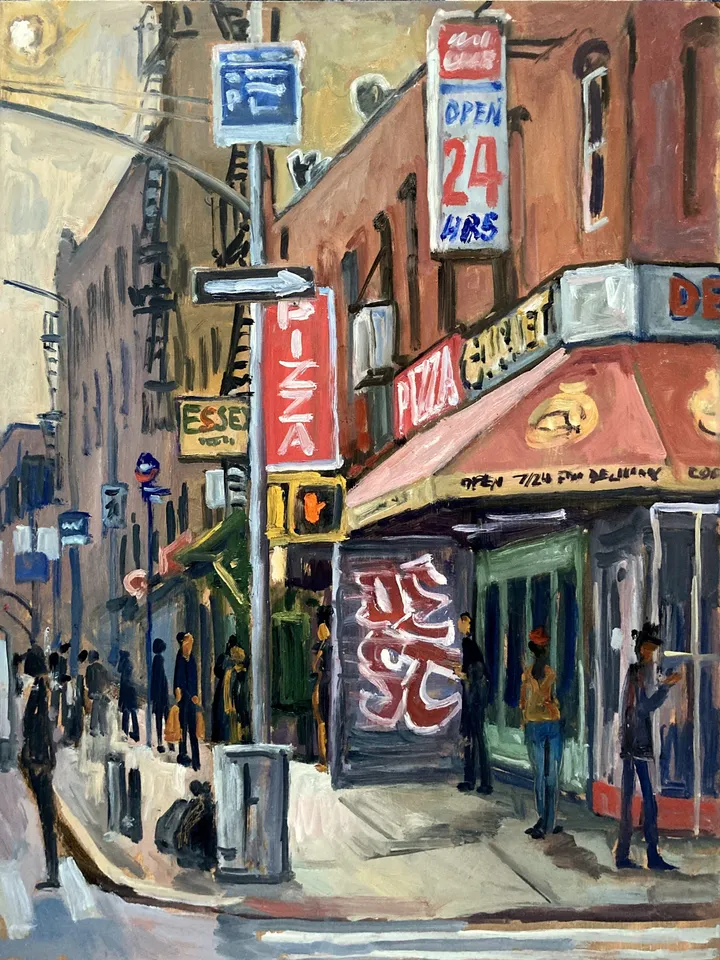 Original NYC Cityscape Painting - From Essex and Rivington/LES- 12x16 Oil on Panel, Urban Impressionist Fine Art