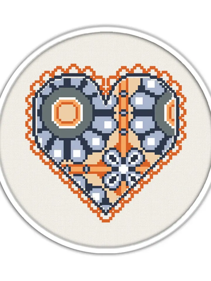 Abstract Hearts Cross Stitch Pattern. Set of 3. Love cross stitch.