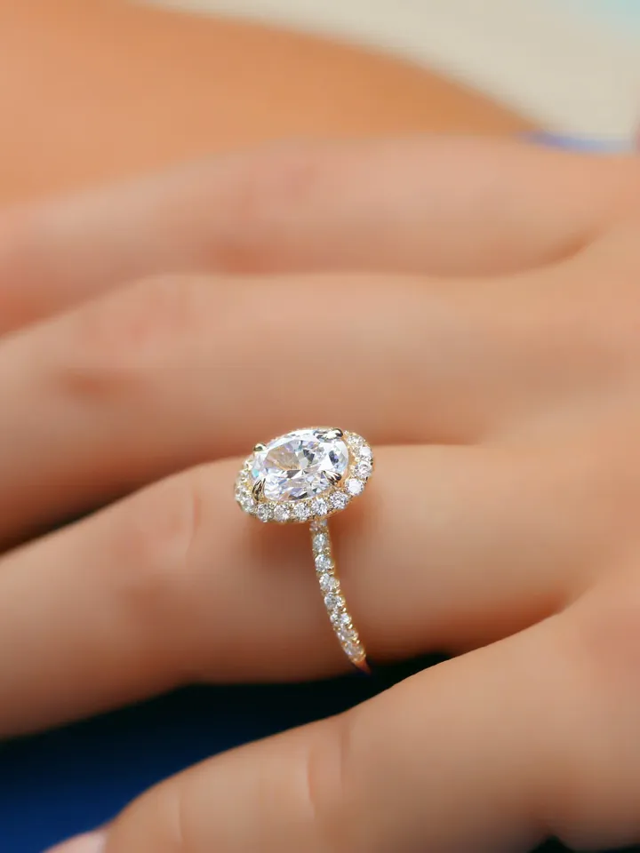 OVAL MOISSANITE RING | Moissanite 2 Ct Halo Diamond Gold Ring | Oval Wedding Ring | Gift For Engagement | 14k Gold Natural Diamond Ring Band