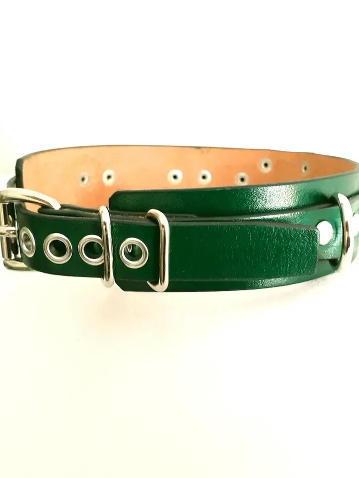 Dark green leather submissive bdsm collar plus size