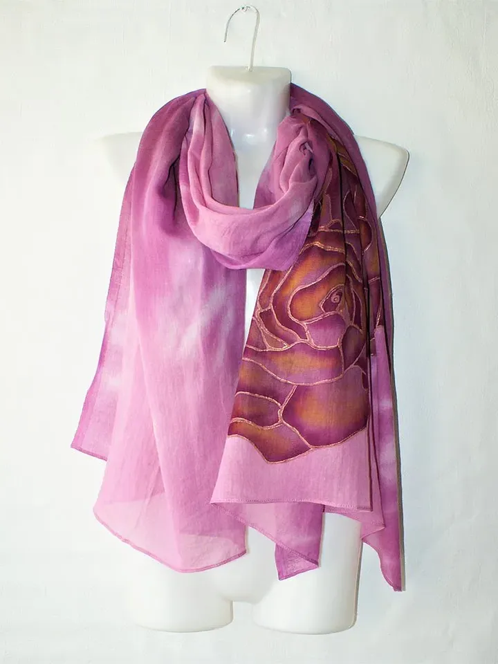 Pure cotton scarf for ladies Long purple floral scarf Cotton shawls and wraps