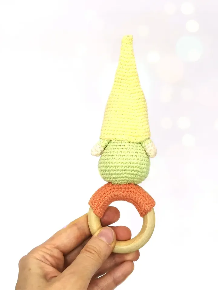 Gnome baby rattle, Easter ornament gnome, spring gnome amigurumi toy, Easter gift, PDF crochet pattern