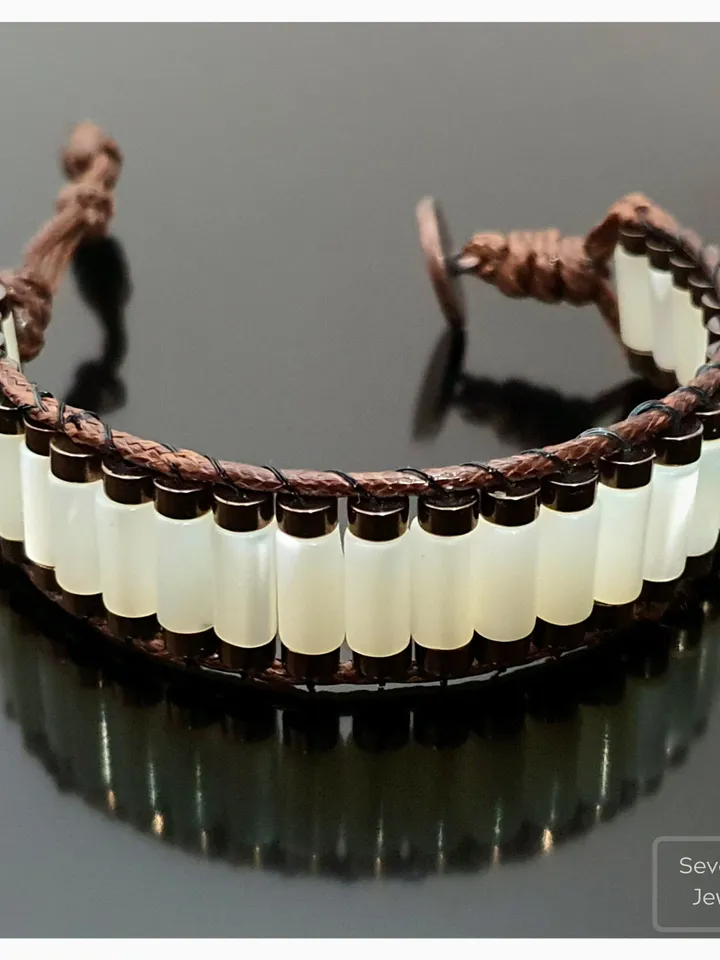 Ethnic Mother of Pearl Bracelet, Bronze Hematite Gemstone Wristlet, Gifts for Men, Women, MomWhite Pearl Jewellery, Christmas Gift, Stylish