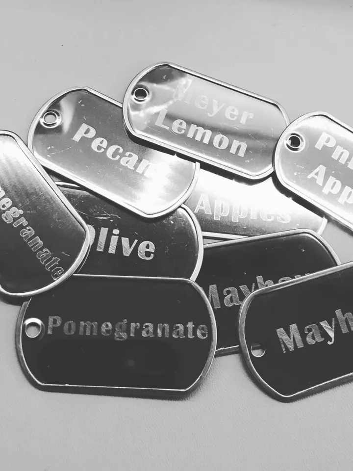 All Weather Stainless Steel Tree Tags Custom Etched,  Military Dog Tag