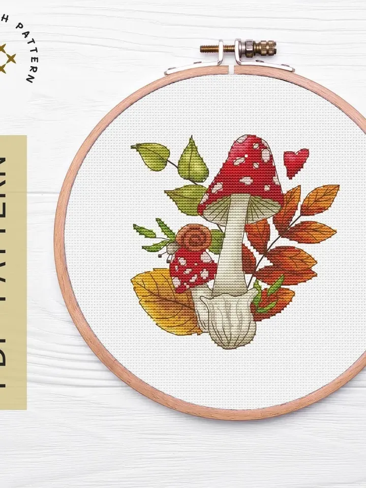 Mushrooms Cross Stitch Pattern PDF, Mushroom Vegetable Cross Stitch Pattern, Modern cross stitch pattern, Embroidery Design Digital File