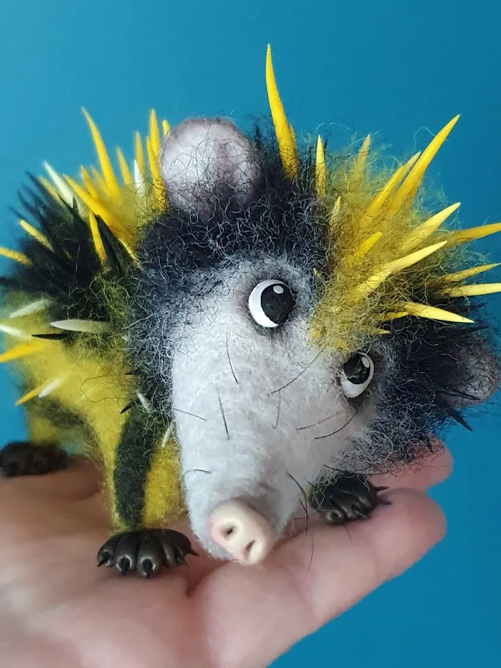 Tenrek dry felting miniature figurine. Tenrec toy made of wool.