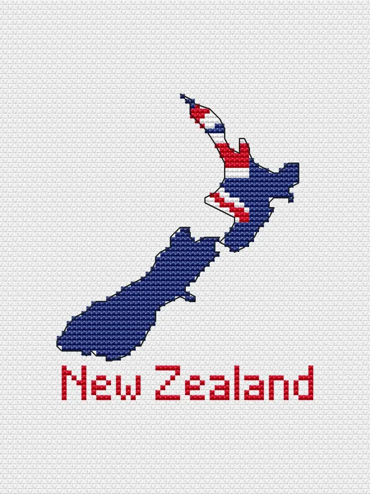 New Zealand map Cross Stitch pattern modern, Oceania easy Xstitch chart PDF