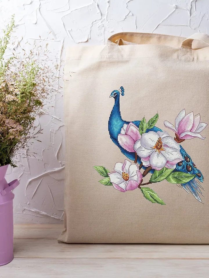 Peacock Cross Stitch Pattern PDF Instant Download - Peacock Watercolor Cross Stitch Pattern - Bird Cross Stitch Pattern