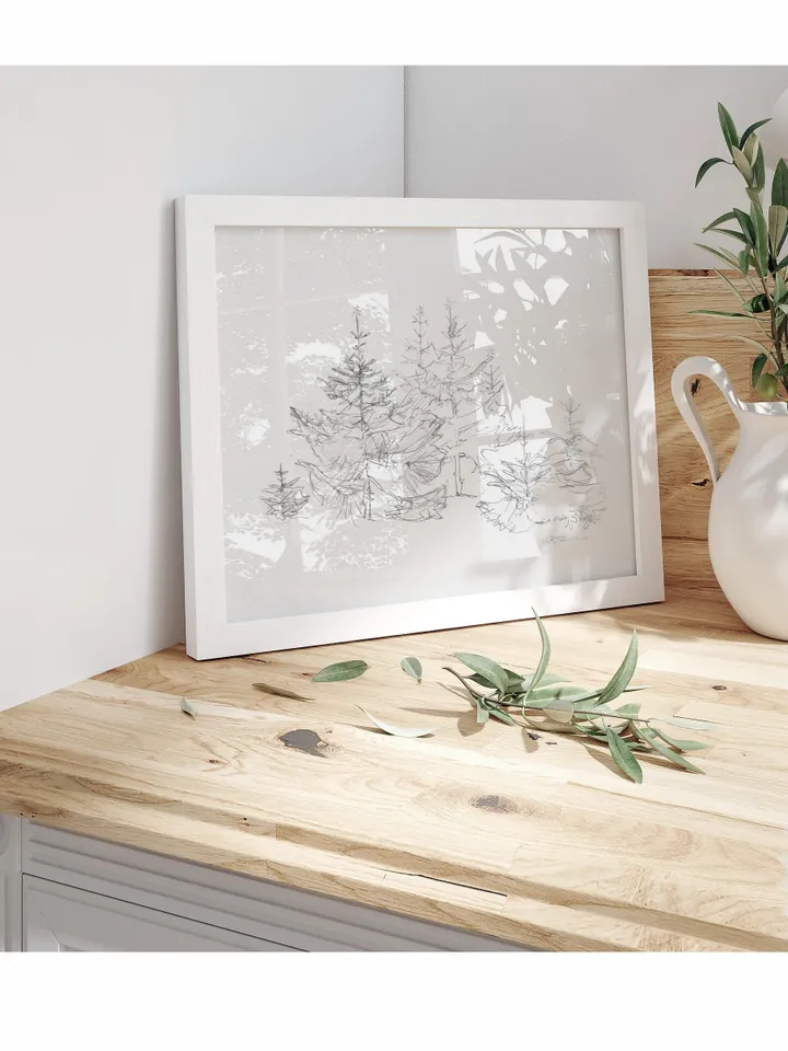 Minimalist Christmas Trees Wall Art Sketch, Vintage Holiday Farmhouse Decor, Printable | 341