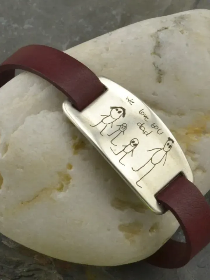 Children Artwork Bracelet, Actual Kids Handwriting Jewelry, Gifts for Mom & Dad Kids Drawing, Custom Handwritten Signature, Memorial Jewelry
