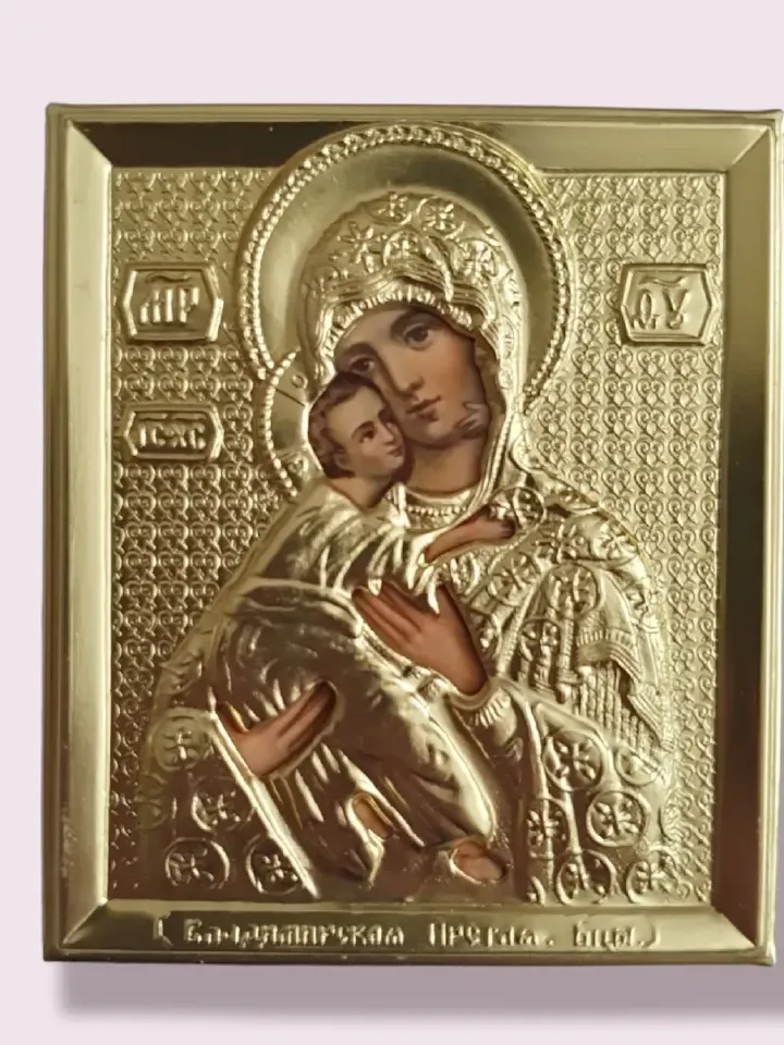 Vladimir Mother of God orthodox icon metal frame golden color free shipping
