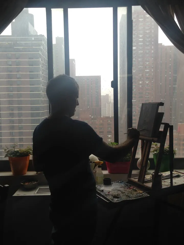 New York Oil Painting Cityscape - Garbage Can Fire/NYC - 16x20 Oil on Canvas, American Realism, Signed Original Fine Art