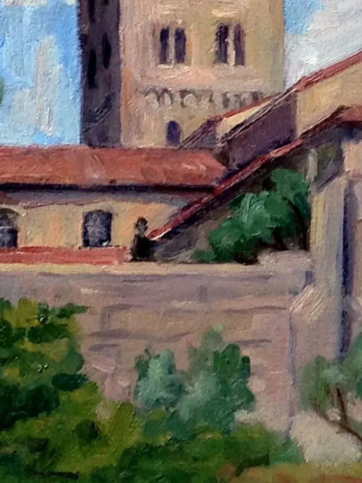 Original New York Landscape Painting -The Cloisters/Fort Tryon Park/NYC- 12x18 Oil on Panel, Plein Air Impressionist Fine Art