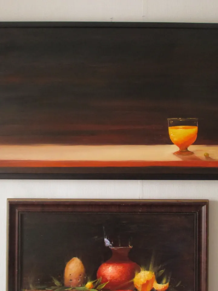 "PEACH JUICE." Original Oil Painting on Canvas, Minimalist Still Life Painting by "Walperion Paintings"