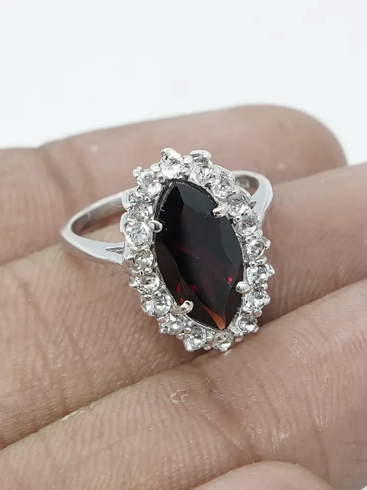 Natural Garnet Ring, 925 Sterling Silver Ring, Garnet Engagement Ring, Anniversary Gift, Women Ring, Garnet Jewelry, Bridal Ring