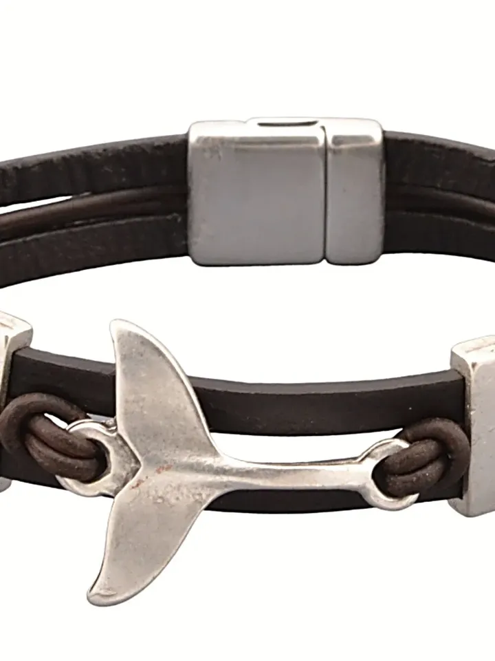 Whale Tail Bracelet, Surfer Wristband for Men and Women, Rock Style Leather Cuff, Anniversary Valentines Gift For Men Boyfriend Husband