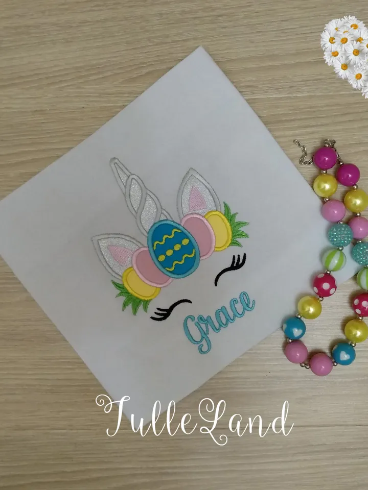 Cute Easter Egg Unicorn 1st Easter day outfit Bunny Rabbit Design applique for Machine Embroidery