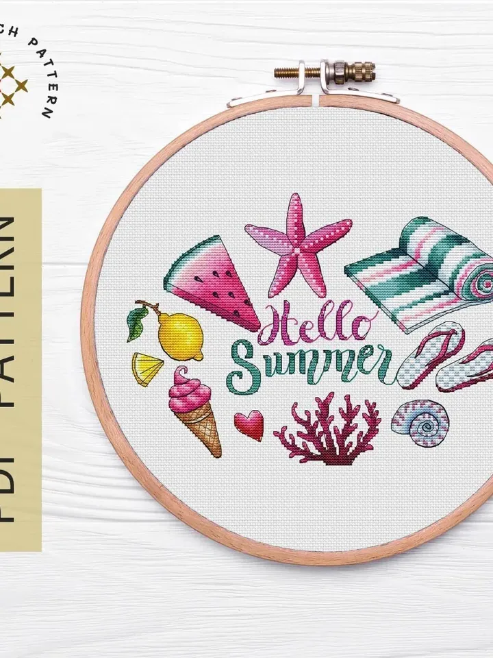 Summer Cross Stitch Pattern PDF, Summer Sampler Embroidery, Modern Cross Stitch, Easy Counted Cross Stitch, Instant Download