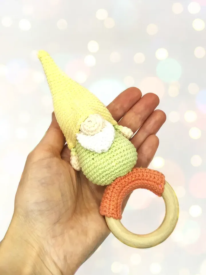 Gnome baby rattle, Easter ornament gnome, spring gnome amigurumi toy, Easter gift, PDF crochet pattern
