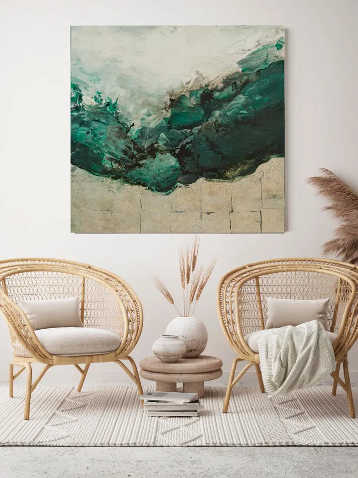 Dark Green Wall Art, Abstract Painting on canvas, Large Abstract Wall Art, Emerald Abstract Art Canvas for Living Room Decor