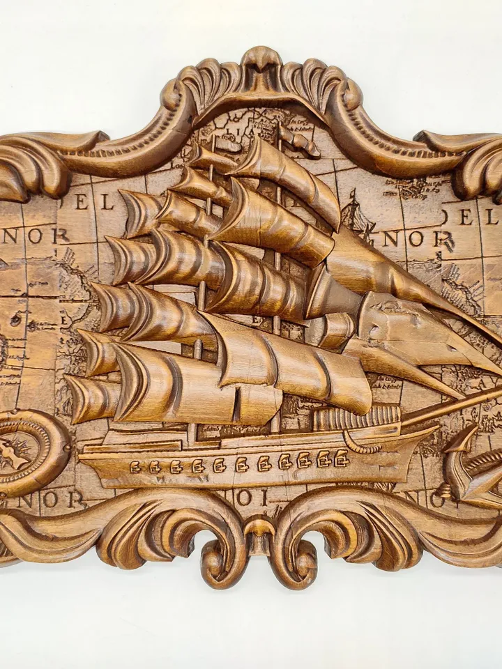 Sailors gifts, Fathers day gifts, A ship, Wooden Carver Panel a ship, Wooden Gift on the wall, carved wood wall art