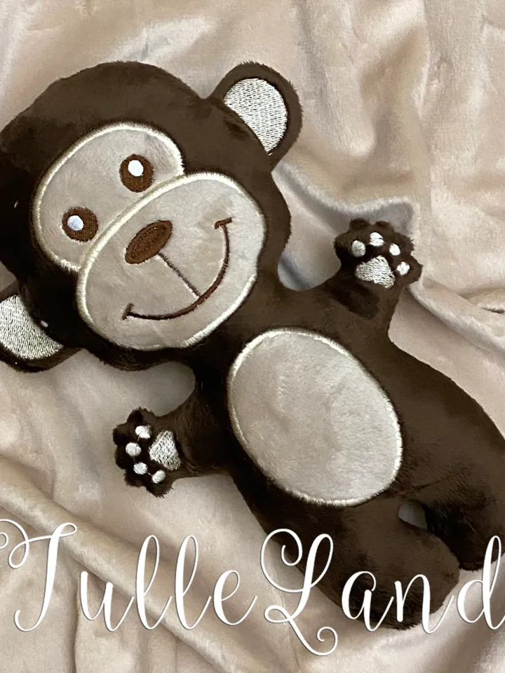 Monkey Stuffed Toy In The Hoop ITH Pattern plush Toy digital design for Machine Embroidery