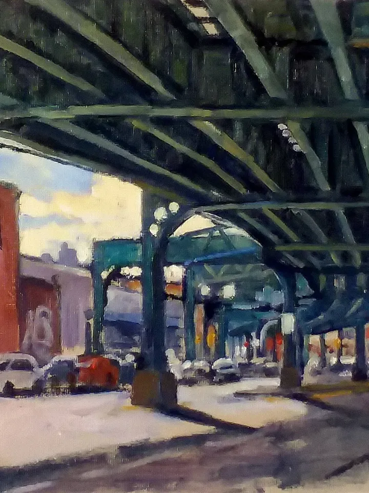 Original New York Cityscape Painting -Under the L/Inwood/NYC- 9x12 Oil on Canvas, Urban Impressionist Landscape, Signed Original
