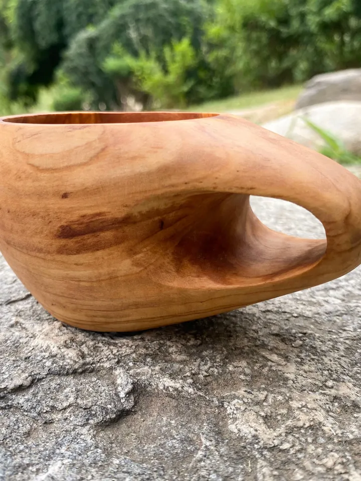 Handmade Olive Wood Kuksa, Wooden Coffee Mug, Camping Cup