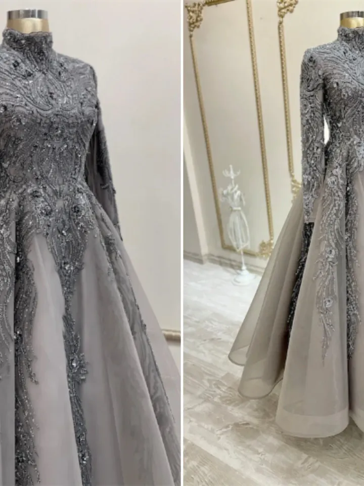 AHUNARE HIJAB - Lal Smoked Embroidered Wedding Dress, Muslim Evening Gown, Nikah, Islamic Wedding, Engagement, Bridesmaid,
