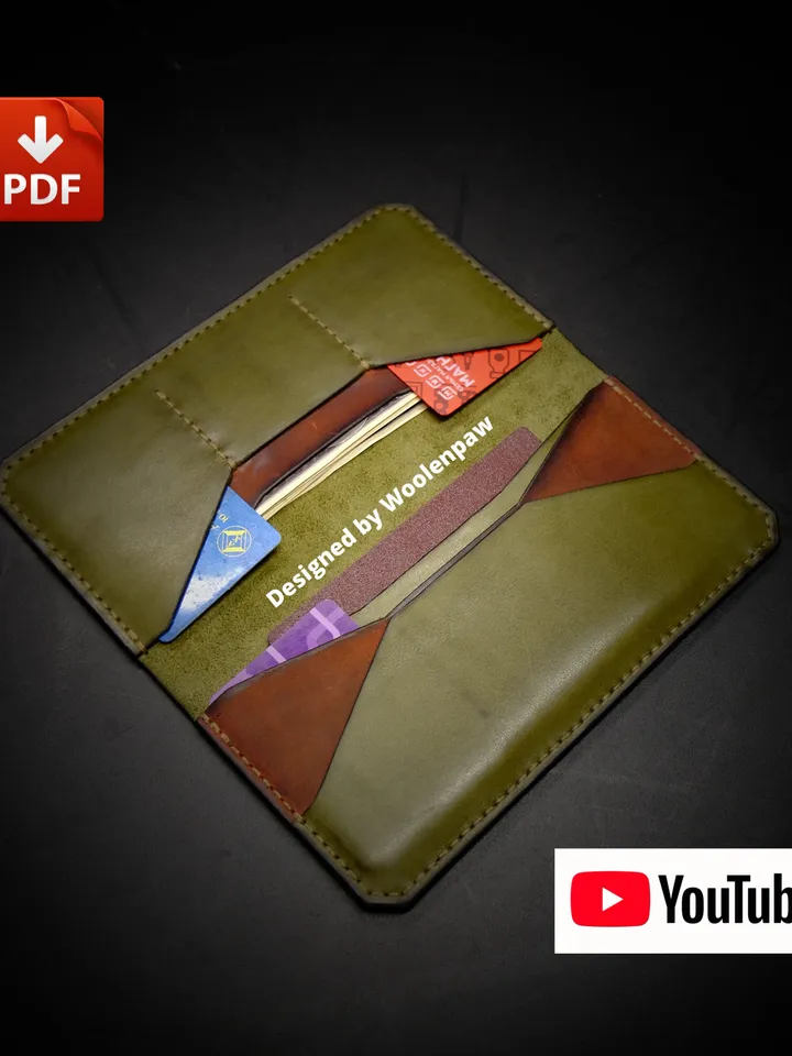 PW9 leather pattern to make a wallet "Geometric". Leather template passport wallet.