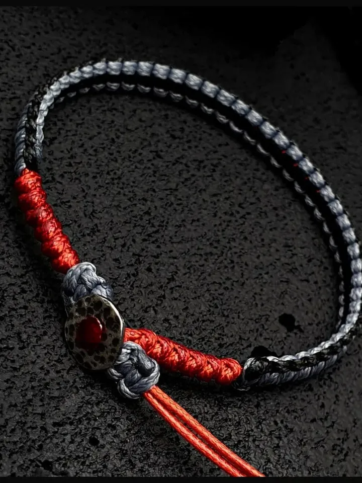 Black,Grey and Red Stylish Bracelet with Silver Button, Wristlet with Adjustable Closure, Chic Gift for Men and Women, Valentine' Presents