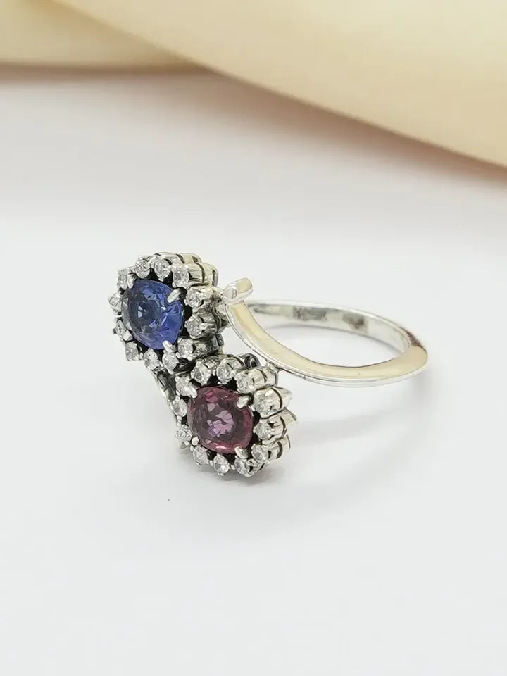 Natural Blue/Pink Sapphire Ring, 925 Sterling Silver Ring, Genuine Diamond Ring, Multi Stone Ring, Sapphire Jewelry, Engagement Ring
