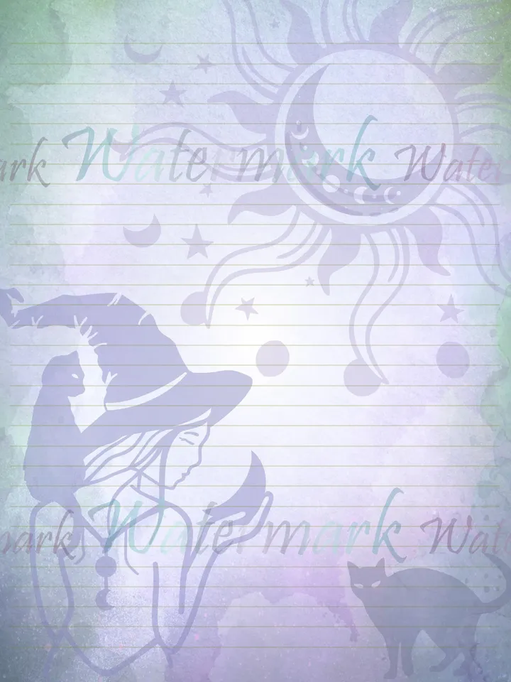 Witch and Black Cat Paper | Witch Stationery | Moon Spell Page | Writing Paper | Stationery Pages | Witchcraft Page | Halloween Letter Paper