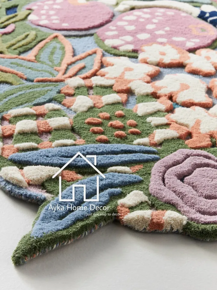 Ayka Vintage 100% Handmade Woolen Area Rug For Hall Kitchen Living Room Bed Room Bath Room Dining Room Kids Room Carpet Flower Rug Christmas