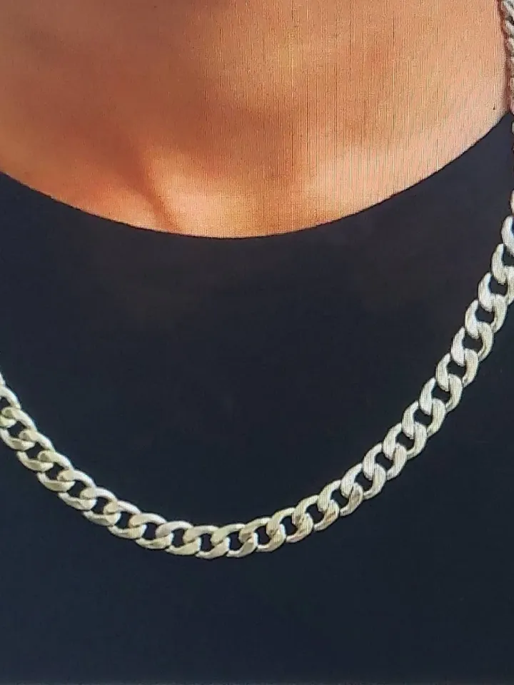 9mm Curb Mens Necklace - Silver Chain Flat Cuban Stainless Steel Jewelry - Neck Link Chains for Men Man Boys Male Heavy Military - 20 22 24