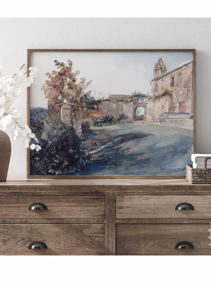 Italy Wall Art Watercolor Florence Vintage Print, Village Landscape Painting, Italian Printable Farmhouse Wall Decor | 119