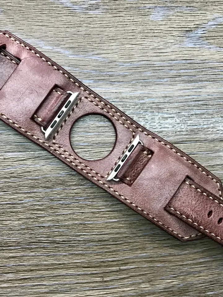 Apple Watch Band 44mm, 40mm, Retro Apple Watch Series 6 Watch Straps, Red Brown Cuff Band for iWatch Space Gray, Valentines Day Gift Ideas