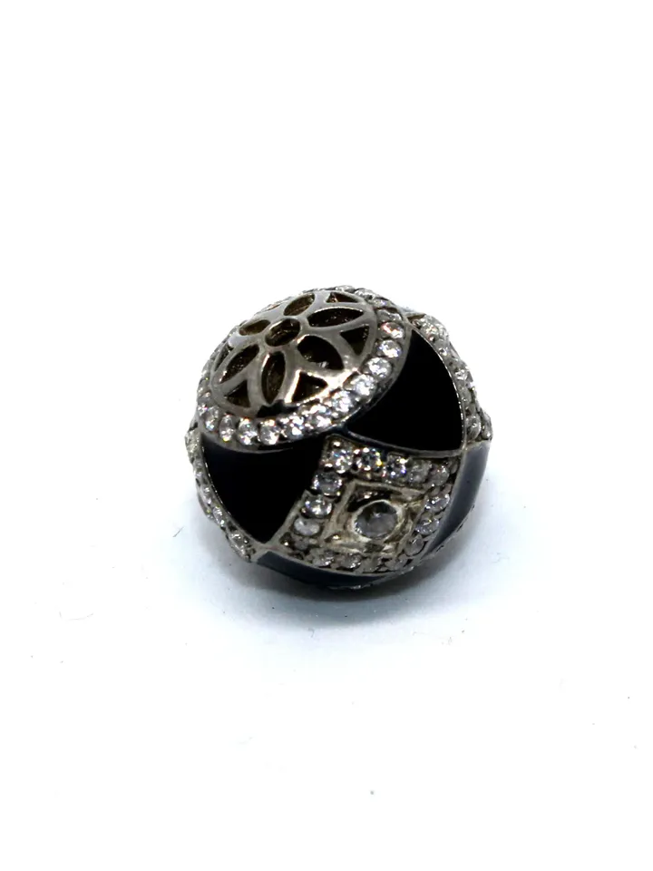Micro Pave Diamond Beads, Enamel Beads, Spacer Beads, 13MM Round Beads, 925 Sterling Silver Beads, Shamballa Ball Beads, Rhinestone Beads