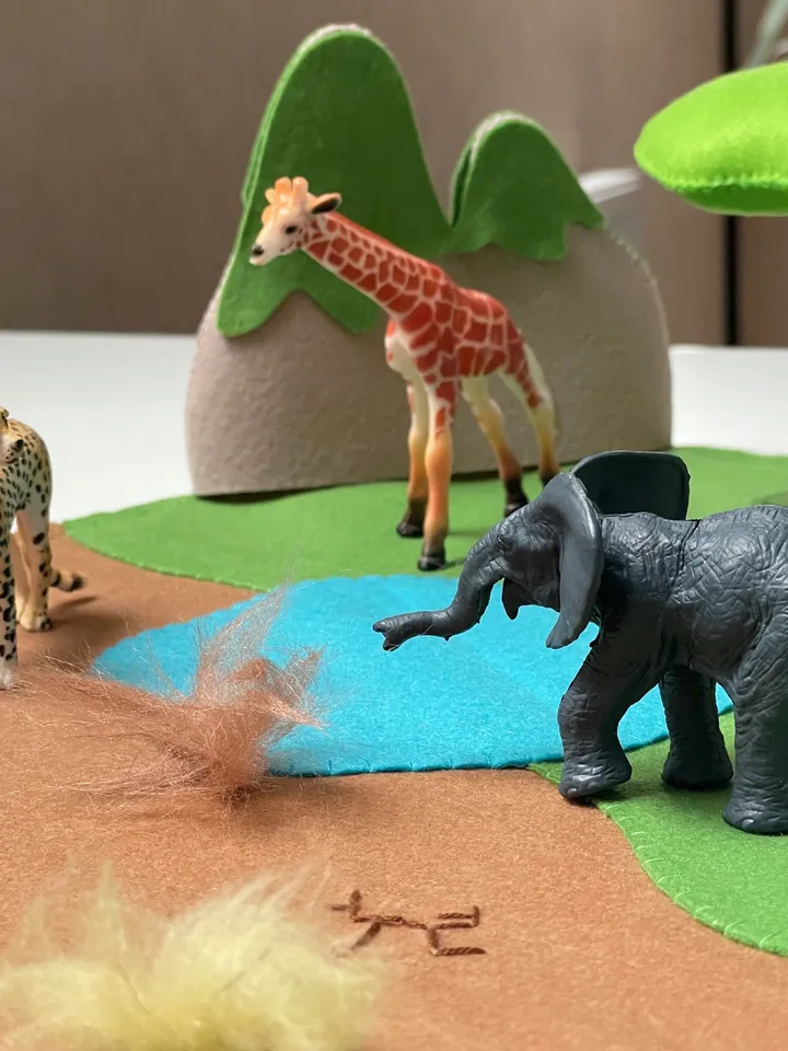 Safari felt play mat, Safari small world play, Jungle felt playscape, Felt play scene, Open ended toys, Play mat for kid