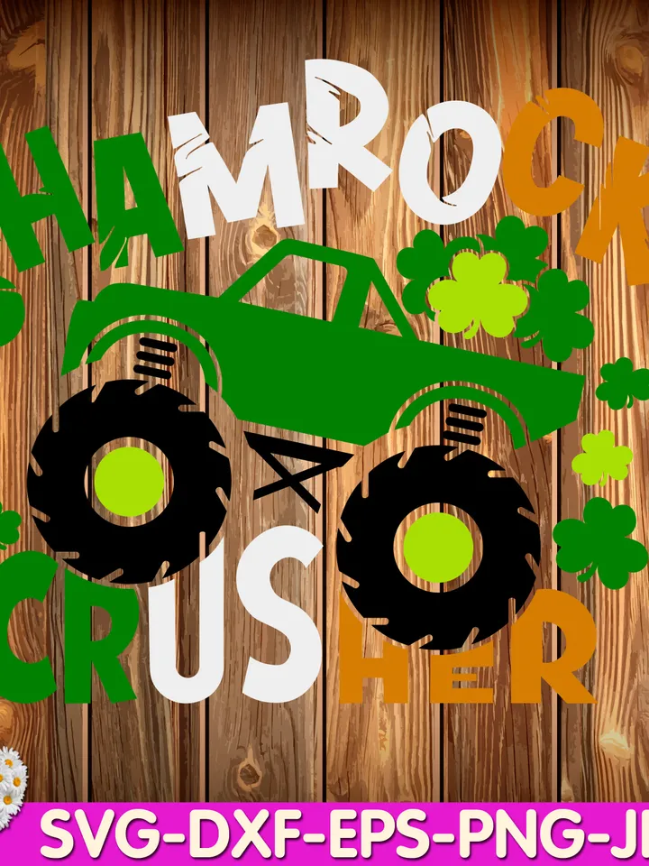 Crushing Shamrocks Monster truck St. Patricks Day Clover boy digital design Cricut svg dxf eps png ipg pdf, cut file