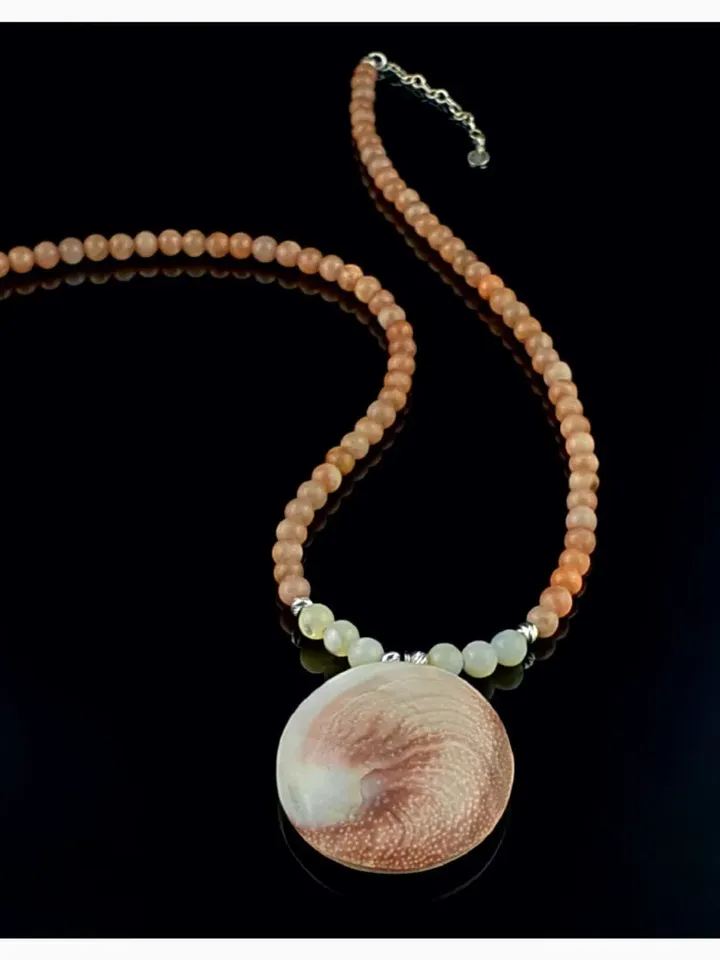 Natural Pure Gomti Chakra Necklace, 925 Sterling Silver, Sunstone Jewellery, Mother of Pearl Beads, Summer Jewelry, Healer Gemstone, Lakshmi