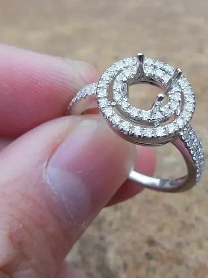 Solid 14K White Gold 6MM Round Shape Fashion Diamond Semi Mount Ring / Diamond Ring
