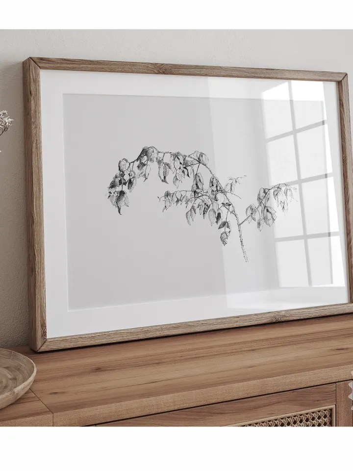 Vintage Sketch Art Print, Antique Blackberry Branch Drawing, Nature Printable Wall Decor, Digital | 358