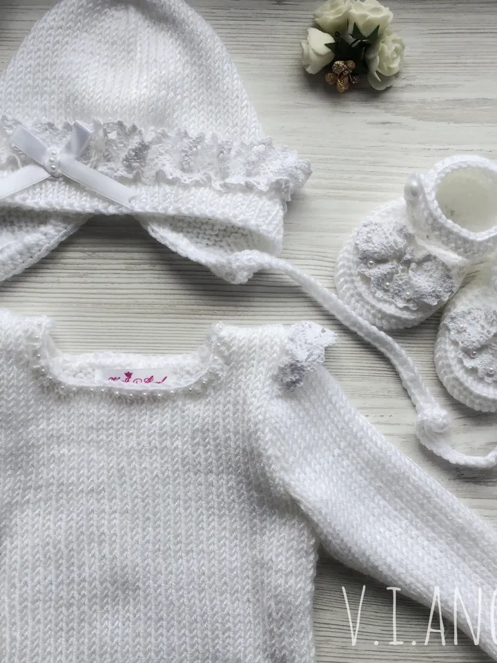 Baptism outfit for girl. Christening gown for baby girl. Knitting outfit for baby girl. Take home outfit. Baby shower gift for baby girl.