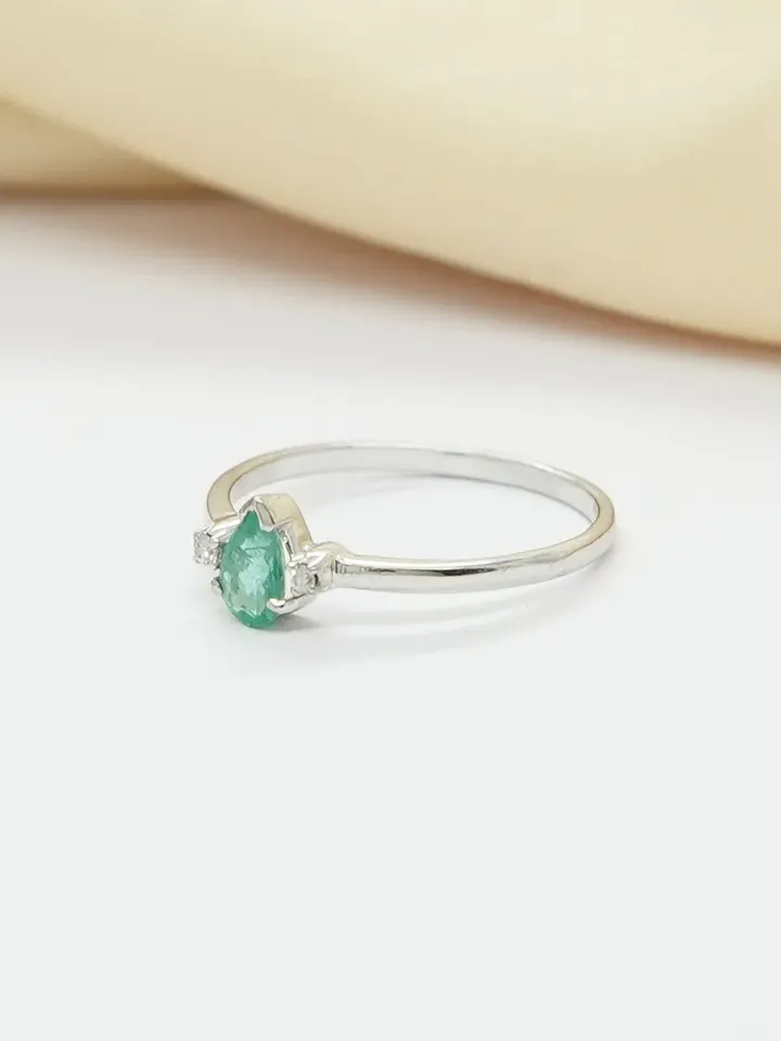 Natural Emerald Diamond Ring, Antique Emerald Engagement Ring, 925 Sterling Silver Ring, Wedding Band, Bridal Ring, Emerald Jewelry