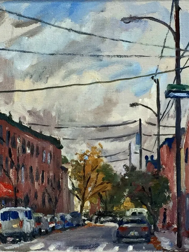 Original Philadelphia Landscape Painting -Italian Market Street Scene/South Philly- 8x8 Oil on Canvas, Signed Impressionist Cityscape